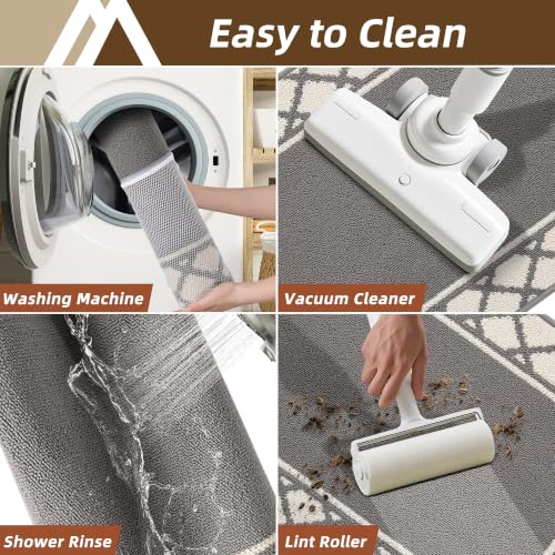Grey Washable Kitchen Rugs Set of 2 Non-Slip 20x30 & 20x48 Inches