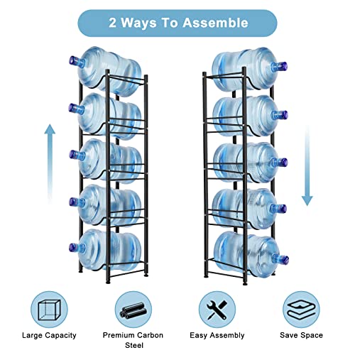 smusei Black 5 Tier Water Bottle Holder for 5-Gallon Jugs – Detachable Cooler Rack
