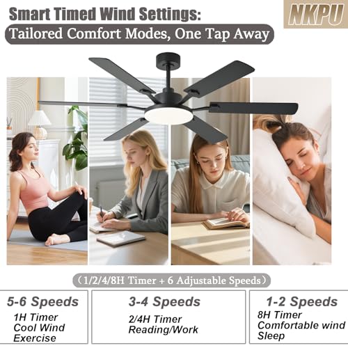 Black 60 Inch Ceiling Fan with Lights and Remote Control - Reversible Blades & Dimmable LED