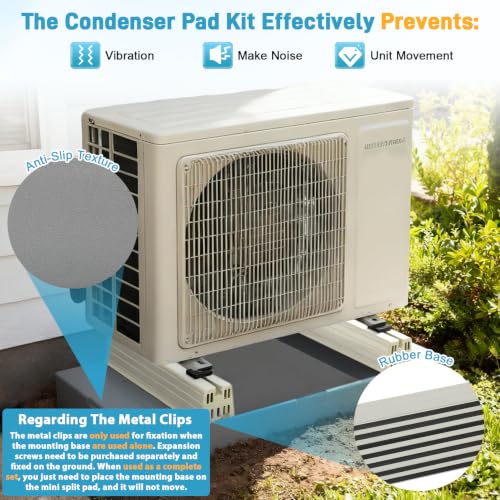 Kalageen 38x18x3 Mini Split Condenser Pad with Floor Mounting Base Kit, Anti-Vibration AC Pad for 9000-36000 BTU Heat Pump