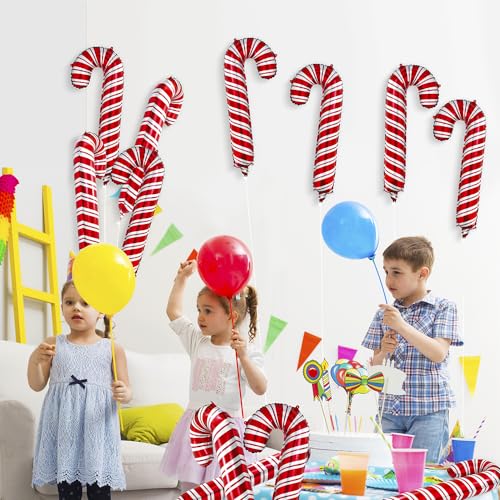 Deermon 12 Pack Large Red Candy Cane Foil Balloons - Xmas Party Decor (Variation: Red)