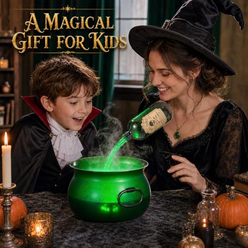 Large Translucent Cauldron with Floating Potion Bottles Halloween Decor