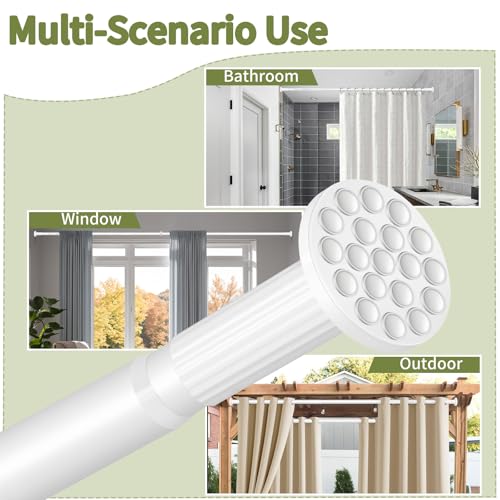 White Tension Curtain Rod 51-165In Adjustable No-Drill Support Rustproof