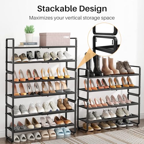Black Expandable 4-Tier Metal Shoe Rack for Closet, Entryway & Garage - SNTD