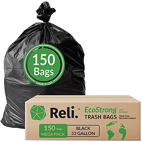 EcoStrong 33 Gallon Recyclable Trash Bags - 150 Count Bulk Black