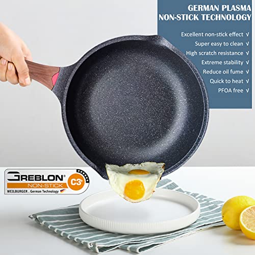 Nonstick Deep Frying Pan Skillet with Lid - 11 Inch, 5 Qt, Ceramic Coating, Heat Indicator