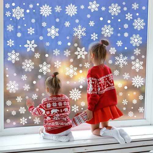 116PCS Christmas Decorations, 9 Sheets Christmas Window Clings, Snowflake Window Clings Decals, Double Sided Xmas Snowflake Decal Stickers for Winter Holiday Home Indoor Decorations Decor Supplies