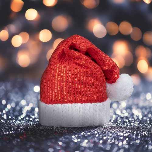 Sequin Santa Hat Knitted Glitter Christmas Hats Shiny Xmas Christmas Beanie For Adult Women Men