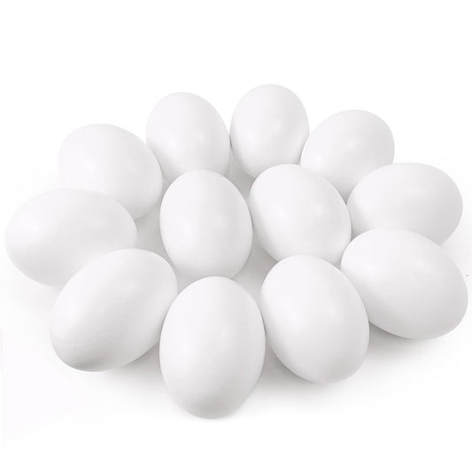 QMET 12 Pieces White Wooden Fake Eggs, Wood Eggs for Easter Crafts & DIY Decorations