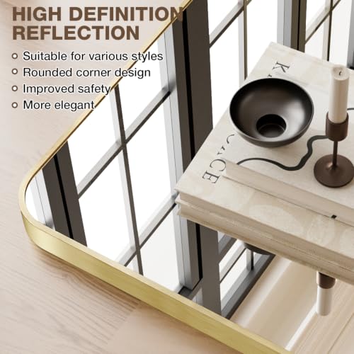 Gold Bathroom Mirror 24x36 Inch Rectangle Vanity Mirror Over Sink - Brushed Finish - Variation of THIS listing