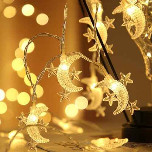 Moon Star String Lights, 10ft 20 LED USB Powered Star and Moon Fairy Lights Warm White for Birthday Party Christmas Holiday Home Decoration