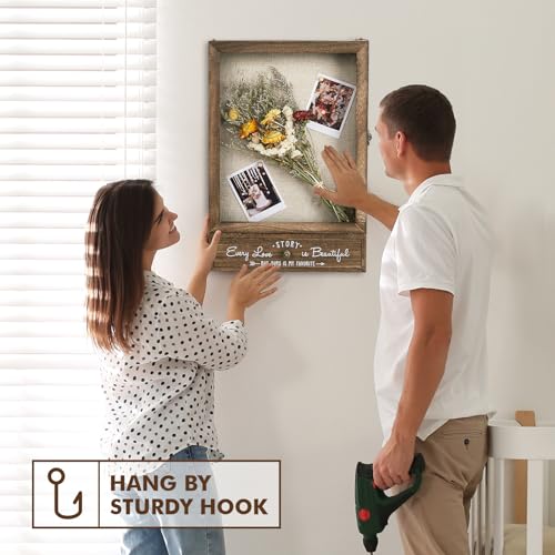 AW Bridal 11x16 Brown Shadow Box Frame with Removable Shelves & Drawers, Love Story Edition