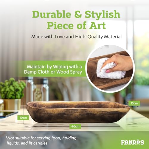 Wooden Dough Bowl for Decor - Hand Carved Rustic Centerpiece 17.75in