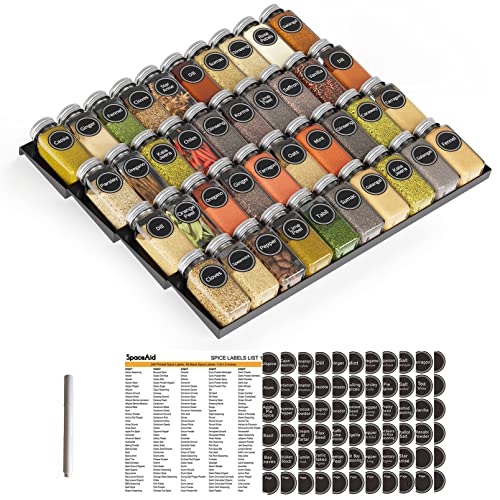 SpaceAid 40 Jars Spice Drawer Organizer with 386 Labels 4-Tier Rack - 18.5" Wide