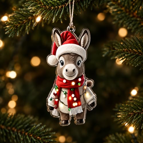 MAILAMCRAFT Donkey Christmas Ornament - Donkey (Variation: Donkey) Santa Hat & Colorful Lights