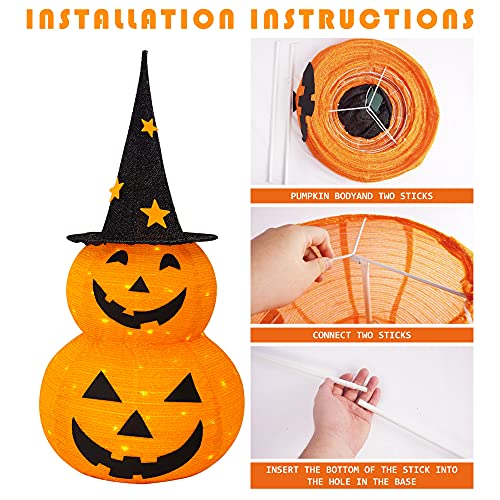 NEROSUN 3 FT Collapsible Lighted Pumpkin Man Halloween Decor with Star Hat, Indoor & Outdoor Garden Yard