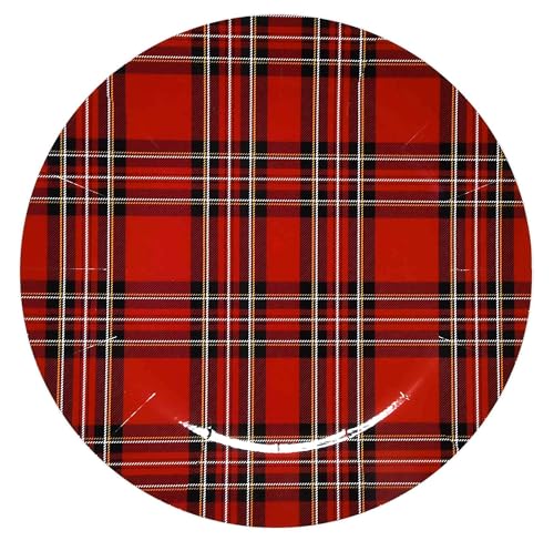 13-Inch Buffalo Plaid Disposable Charger Plates, 24 Pack - Red