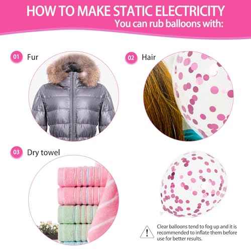 68Pcs Pink Balloons Kit 12 Inch Metallic Pink Balloon, Pink Confetti Balloon and Baby Pink Party Balloons with Ribbons for Birthday, Wedding, Baby Shower, Graduation Decorations.