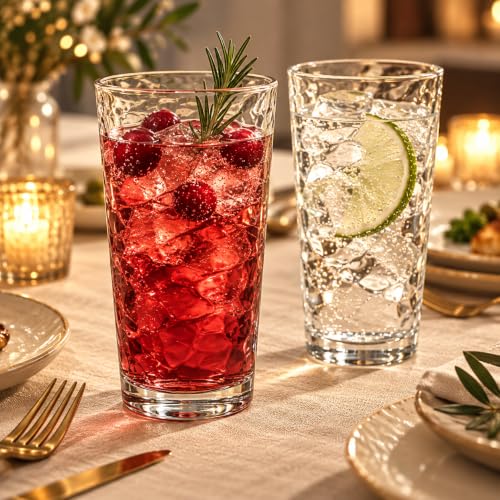 17 oz Highball Glasses Set of 10 - Tempered, Stackable, Dishwasher Safe, Lead-Free Drinkware
