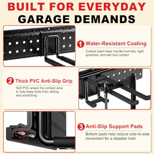Garage Tool Organizer Wall Mount 66 Inches with 13 Heavy-Duty Hooks - Garden & Shed Storage Rack, Holds Up to 520 lbs - 4 Panels