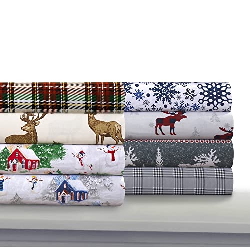 Tribeca Living Twin XL Deep Pocket Flannel Sheet Set, Snowman