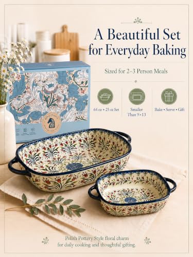 Olive Garland Hand-Painted Ceramic Baking Dish Set - 2-Piece Pottery Style Cookware