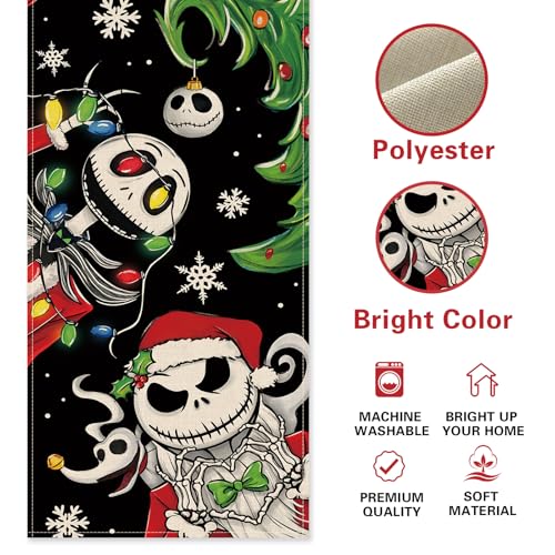 Christmas Jack Table Runner, Xmas Tree Kitchen Dining Table Decoration, Funny Holiday Winter Burlap Indoor Outdoor Home Decor Party Supply 13 x 72 Inches