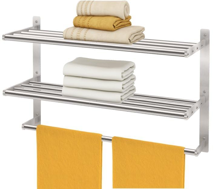 Bethom 24 Inch Brushed Nickel Bathroom Towel Rack with Bars - 3-Tier Hotel Style Shelf Variation of Brushed-Nickel / 24IN (1 Bar)