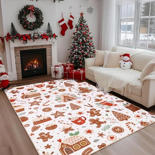 Aldopein White 4x6 Christmas Area Rug Vintage Farmhouse Gingerbread Candy Cane