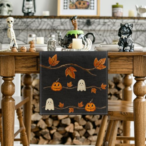 Artoid Mode 13x72 Inch Halloween Table Runner Black Polyester Home Party Decor