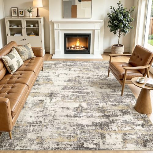 Jessibou 7x9 Gold Brown Abstract Washable Rug for Living Room