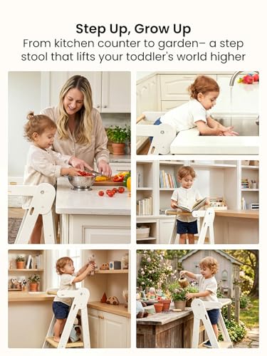 GROWNSY White Foldable Toddler Step Stool with Safety Lock & Compact Storage