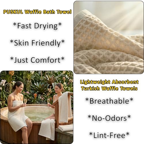 Natural Turkish Cotton Waffle Bath Towels Set of 2 - Extra-Large, Undyed
