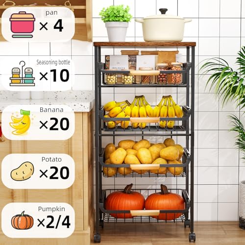 Storico 5-Tier Rolling Utility Cart Kitchen Storage