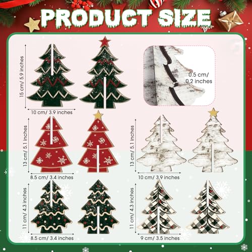 Bucherry Retro Green 3D Wooden Christmas Trees - Set of 5 Tabletop Holiday Decor