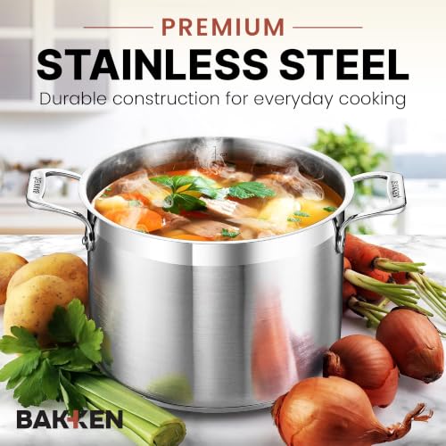 16 Quart Stainless Steel Stockpot with Lid - Durable 18/8 Impact-Bonded Base