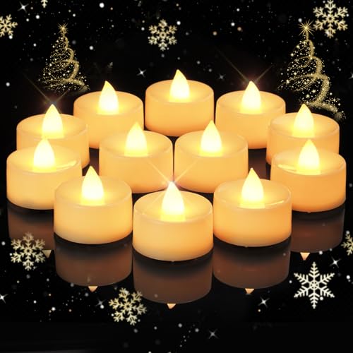Amagic 12/24/50/100/150 Pack Battery Operated Tea Lights Candles, Fake Tealights Candles, Flameless LED Tea Lights for Halloween, Wedding, Votive, Festival, Table Decor(12 Pack, Warm White)