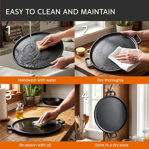 Cast Iron Pizza Pan 14-Inch Even-Heating Cookware for Oven Grill Campfire