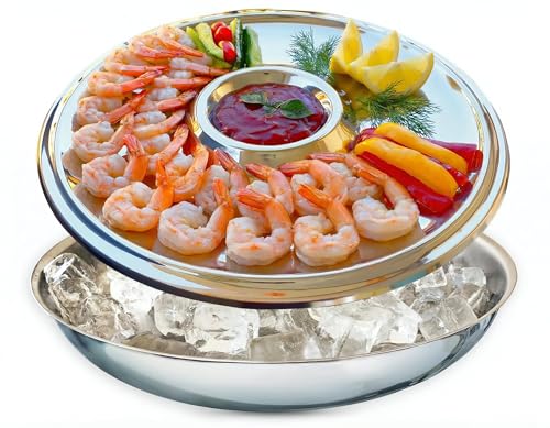 Large Stainless Steel Shrimp Cocktail Serving Dish with Ice - Seafood & Appetizer Platter