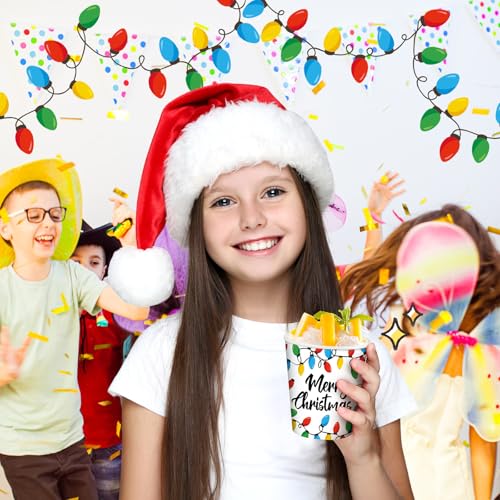 Funtery 100 Pcs Christmas Paper Cups with Lights - Disposable 9oz