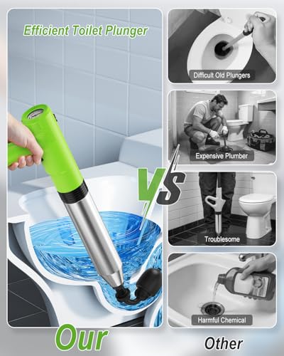 Electric Toilet Plunger - Green High Pressure Automatic Drain Unblocker