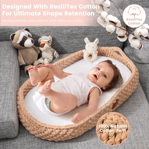Baby Changing Basket Set with Soft Mattress & Waterproof Cover - Handmade Boho Moses Basket for Newborns