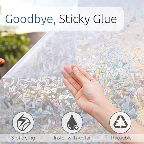 Rabbitgoo Rainbow Window Privacy Film 35.4x157.4 Inches - Clear, Stained Glass Cling with UV Block
