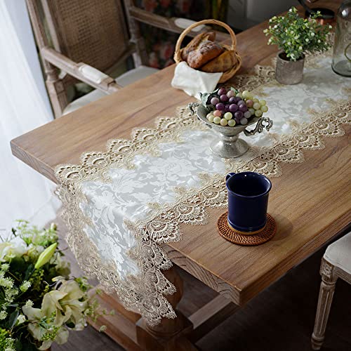 ARTABLE Light Brown Lace Table Runner 16x60 Inch Macrame Dresser Scarf