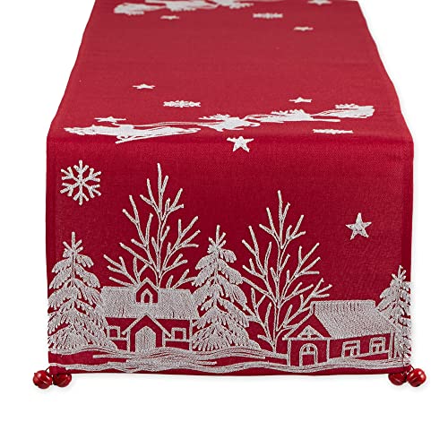 DII Christmas Table Runner Santa's Sleigh Embroidered Holiday Decor 14x70