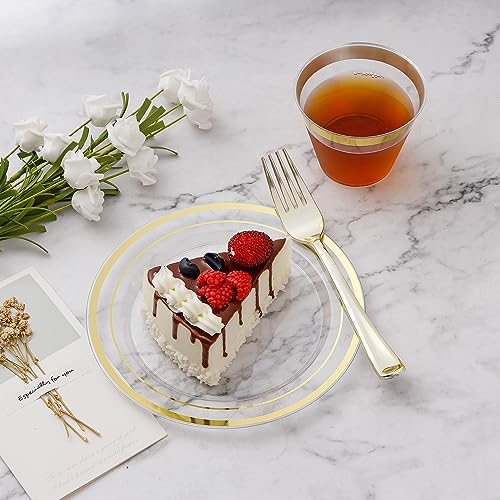 Clear Gold Plastic Dinnerware Set for 100 Guests - Disposable Plates, Cutlery & Spoons