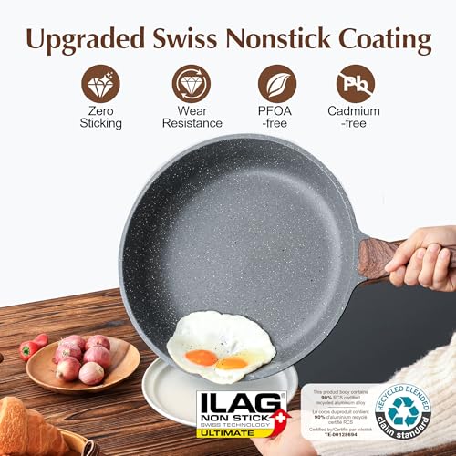 12.5 Inch Nonstick Frying Pan Skillet with Swiss Granite Coating - Gray