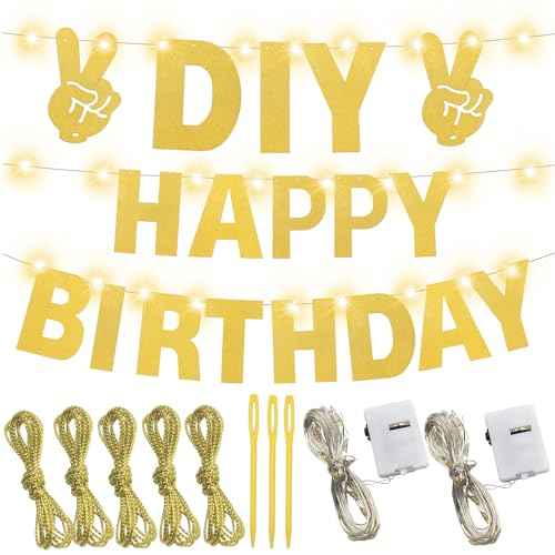 167Pcs DIY Glitter Customizable Banner Kit Custom Banner Happy Birthday Personalized Letter Banners Decor for Christmas Baby Shower Birthday Party Decorations Supplies(Glitter Gold£©