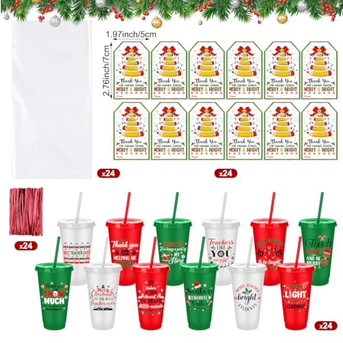 Vesici 24pcs Christmas Teacher Appreciation Gift Cups Set with Straws & Lids