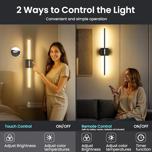 10000mAh Battery Operated Wall Sconces Set of 2 - Black Gold Variation